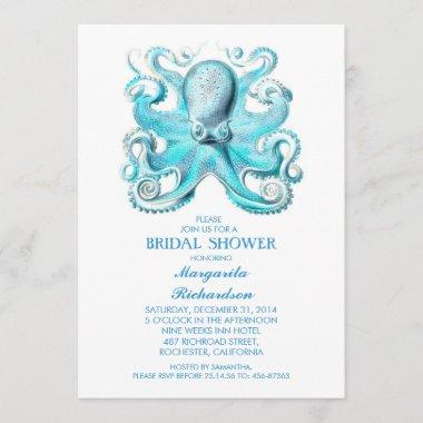 blue octopus nautical beach bridal shower Invitations