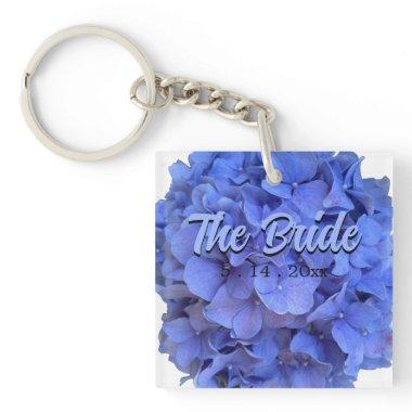 Blue periwinkle elegant floral hydrangeas keychain