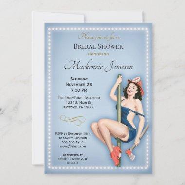 Blue Pin Up Bridal Shower Invitations Retro