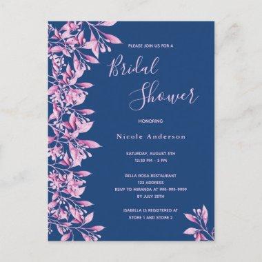 Blue pink floral Bridal Shower invitation PostInvitations