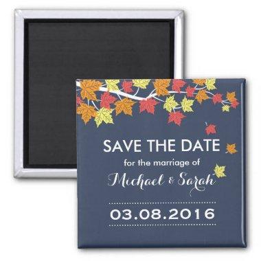Blue Save The Date Maple Leaf Fall Wedding Magnet