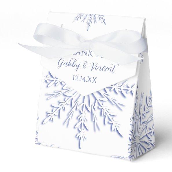 Blue Snowflakes on White Winter Wedding Favor Box
