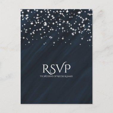 Blue & Sparkle Stars Elegant Wedding RSVP Card