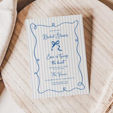 Blue Squiggle Frame Bow Bridal Shower Invitations