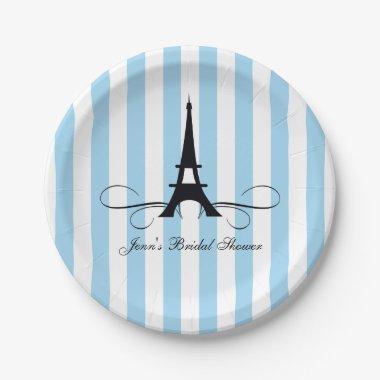 Blue Stripes Paris Eiffel Tower | Bridal Shower Paper Plates