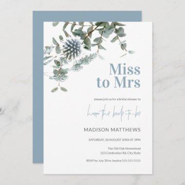 Blue Thistle Botanical Miss to Mrs Bridal Shower  Invitations