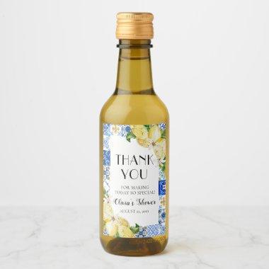 Blue Tile Lemon Bridal Shower Wine Bottle Labels