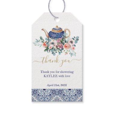 Blue tiles Bridal Shower tea Thank favor Gift Tags