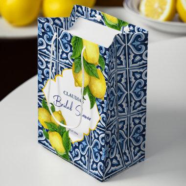 Blue tiles lemon Amalfi Positano bridal shower Medium Gift Bag