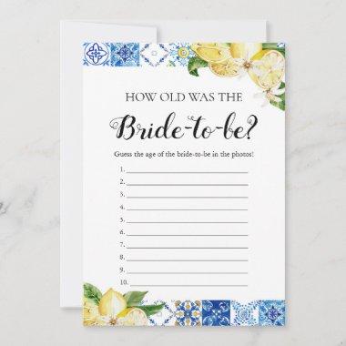 Blue Tiles Lemons How Old Was the Bride Game Invitations