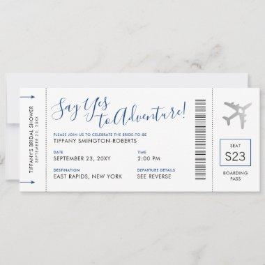 Blue Travel Theme Bridal Shower Boarding Pass Invitations