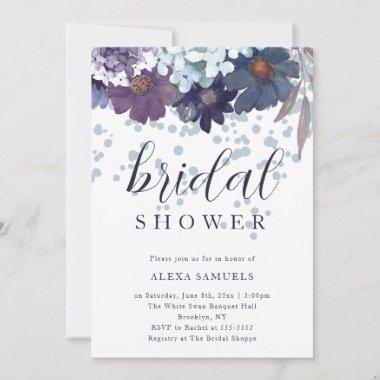 Blue Watercolor Floral Bridal Shower Invitations