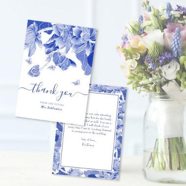 Blue & White Butterfly Flowers Bridal Shower Thank You Invitations