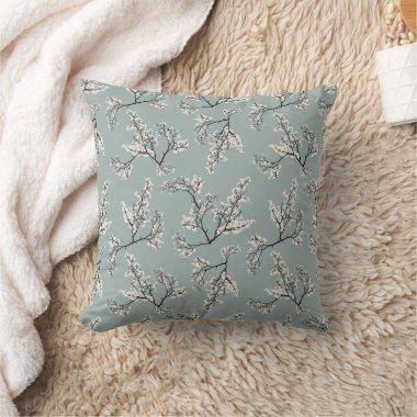 Blue White Floral Flowers Leaves Botanical Accent Throw Pillow