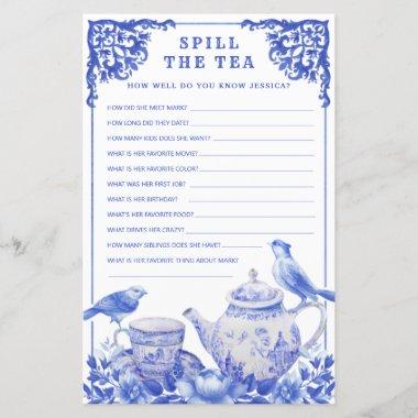 Blue & White Floral Spill the Tea Shower Game