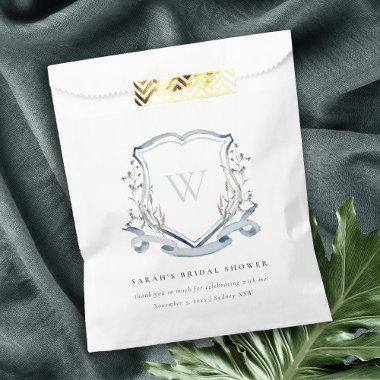 Blue Wildflower Watercolor Crest Bridal Shower Favor Bag