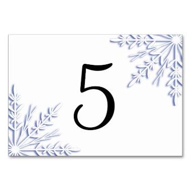 Blue Winter Snowflakes on White Table Numbers