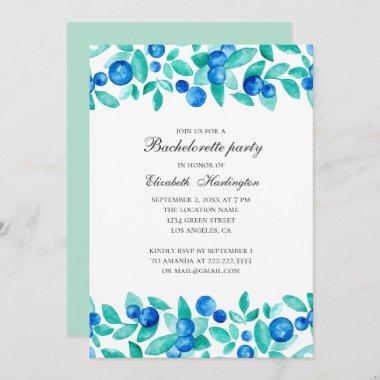 Blueberries bachelorette party. Blue and mint Invitations
