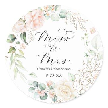Blush and Greenery Miss to Mrs Bridal Shower Classic Round Sticker