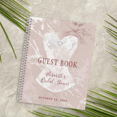 Blush and silver marble bridal shower guest book