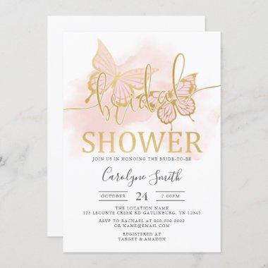 Blush Bridal Shower Butterfly Invitations