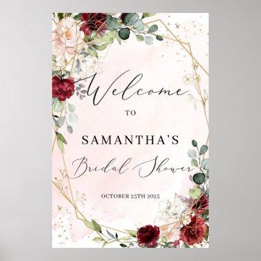Blush burgundy floral Bridal Shower welcome sign