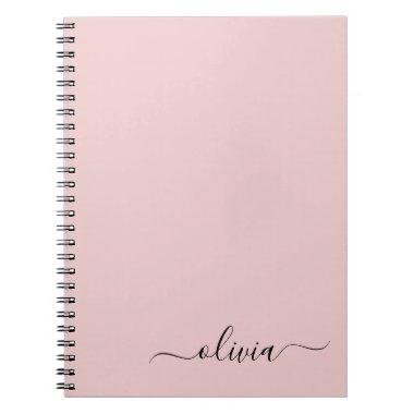 Blush Dusty Pink Modern Script Girly Monogram Name Notebook