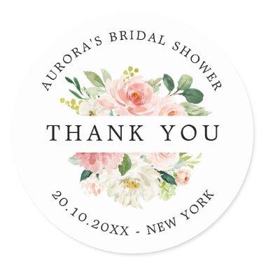 Blush Floral Botanical Bridal shower thank you Classic Round Sticker