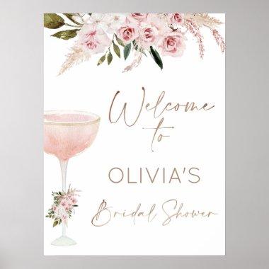 Blush Floral Champagne Glass Bridal Shower Welcome Poster