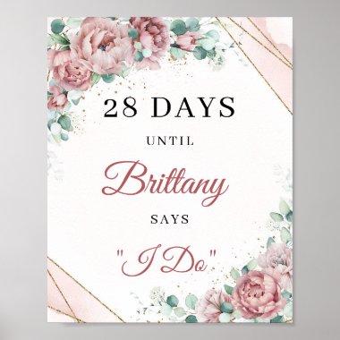 Blush floral gold frame eucalyptus count down sign