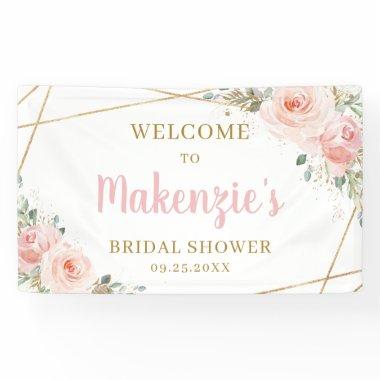 Blush Floral Gold Geometric Bridal Shower Backdrop Banner