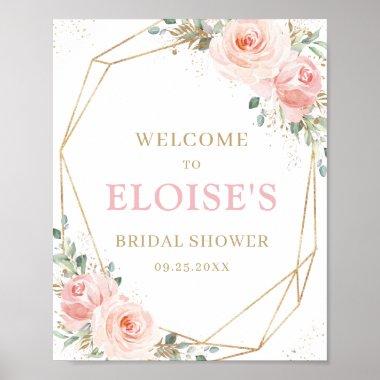 Blush Floral Gold Geometric Bridal Shower Welcome Poster