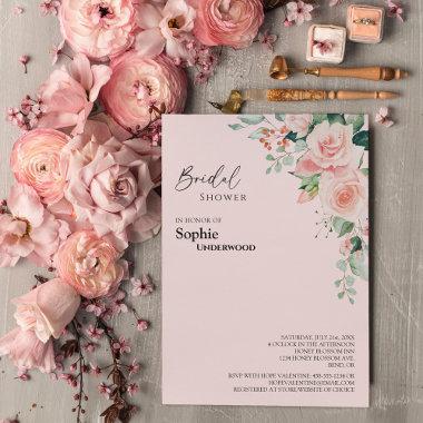 Blush Floral Pink Wedding Bridal Shower Invitations