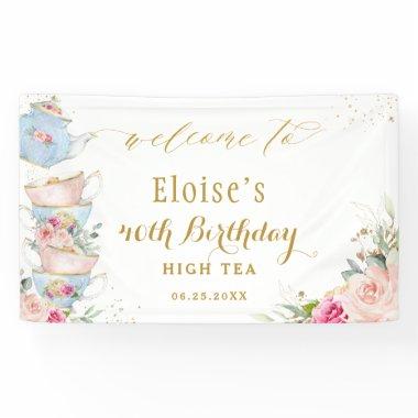 Blush Floral Tea Party Bridal Baby Shower Backdrop Banner