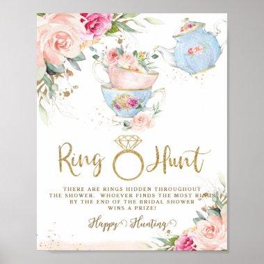 Blush Floral Tea Party Bridal Shower Ring Hunt Poster