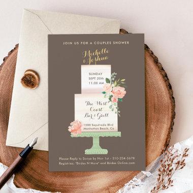 Blush Floral Tiered Cake Couples Shower Invitations