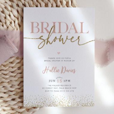 Blush Gold Glitter Pretty Bridal Shower Invitations