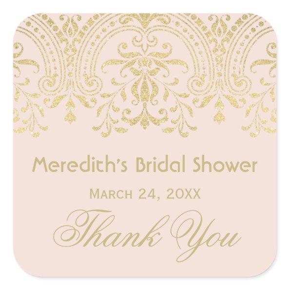 Blush Gold Vintage Glamour Wedding Bridal Shower Square Sticker