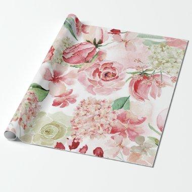 Blush & Peach Watercolor Floral Pattern Wedding Wrapping Paper