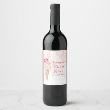 Blush Pink and Gold Ice Cream Bridal Shower Wine Label