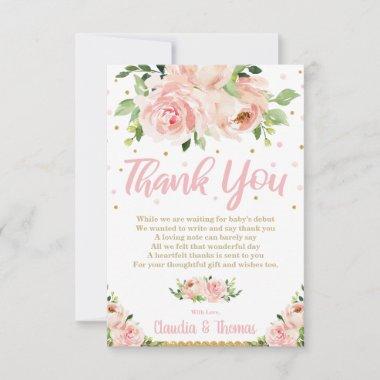 Blush Pink Floral Baby Girl Shower Bridal Wedding Thank You Invitations