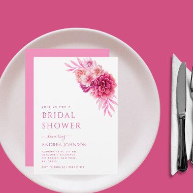 Blush Pink Floral Girl Cute Elegant Bridal Shower Invitations
