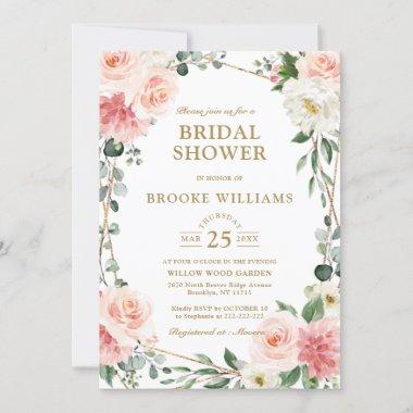 Blush Pink Floral Gold Geometric Bridal Shower Inv Invitations