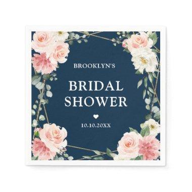 Blush Pink Floral Navy Geometric Bridal Shower  Napkins