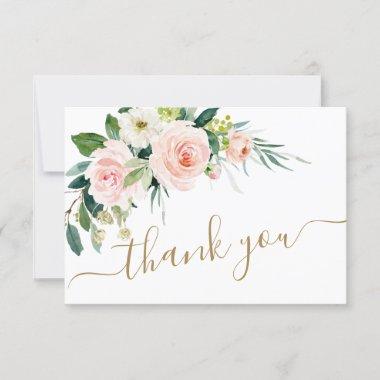 Blush Pink Flowers Watercolor Wedding Thank You Ca