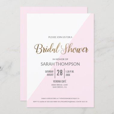 Blush Pink Gold Modern diagonal Bridal Shower Invitations