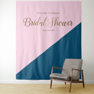 Blush Pink Gold Navy Blue Script Personalized Tapestry