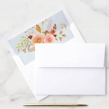 Blush Pink n Blue Damask Floral Elegant Wedding Envelope Liner