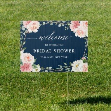 Blush Pink Navy Geometric Bridal Shower Welcome Sign