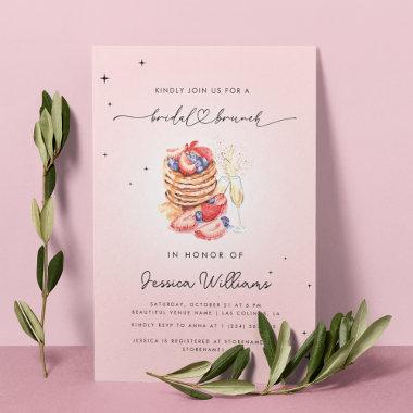 Blush Pink Pancake Brunch Bubbly Bridal Shower Invitations
